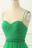 Cute Green Spaghetti Straps Tulle Prom Dress With Sash Rjerdress