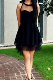 Cute Little Black High Neck Tulle Tea Length Short Cocktail Dresses Homecoming Dresses RJS504 Rjerdress