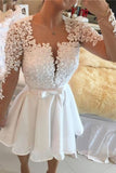 Cute Long Sleeves Homecoming Dresses Chiffon With Appliques Bow Knot Rjerdress