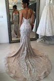 Cute Mermaid Ivory Lace Appliques Sweetheart Strapless Wedding Dresses with Sequins W1012 Rjerdress