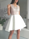 Cute Mini A Line Ivory High Low V Neck Lace Appliques Satin Homecoming Dresses RJS994 Rjerdress