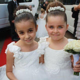 Cute Off White Tulle Backless Flower Girl Dresses with Pearl Lace Baby Dresses Rjerdress