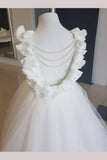 Cute Off White Tulle Backless Flower Girl Dresses with Pearl Lace Baby Dresses Rjerdress