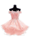 Cute Off the Shoulder Homecoming Dresses Pink Lace Beaded Homecoming Dresses RJS1024 Rjerdress