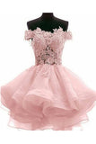Cute Off the Shoulder Homecoming Dresses Pink Lace Beaded Homecoming Dresses RJS1024 Rjerdress
