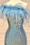 Cute One Shoulder Sequins Feathered Blue Short Homecoming Cocktail Dresses H1292 Rjerdress