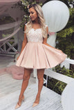 Cute Pink Lace Satin Above Knee Homecoming Dresses Cocktail Dresses H1047