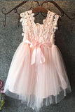 Cute Pink Tulle Bow Lace Beads Cap Sleeve Flower Girl Dresses Wedding Apparel Rjerdress