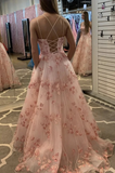 Cute Pink Tulle Lace Round Neck Princess Dress Prom Dress For Graduation Rjerdress