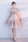 Cute Princess Pink Lace Flowers Knee Length Homecoming Dresses Short Prom Dresses H1003 Rjerdress