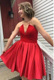 Cute Red Homecoming Dresses with Strapless V Neck Satin Short Cocktail Prom Dresses H1103 Rjerdress