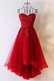 Cute Red Tulle Sweetheart Strapless Homecoming Dresses with Lace Short Prom Dresses RJS834