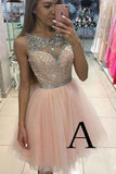 Cute Round Neck Pink Tulle Short Prom/Homecoming Dress with Beading RJS95 Rjerdress