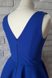 Cute Royal Blue Satin A Line V-Neck Short Homecoming Dress with Ruched Graduation Dress RJS567 Rjerdress