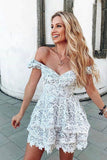 Cute Simple Off-shoulder Short Lace Mini A-line Homecoming Dress RJS56 Rjerdress