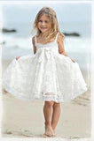 Cute Spaghetti Straps Sleeveless Ivory With Bowkont Lace Beach Flower Girl Dresses Rjerdress