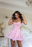 Cute Strapless Pink Tulle Short Cocktail Dresses Homecoming Dresses H1251 Rjerdress