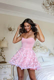Cute Strapless Pink Tulle Short Cocktail Dresses Homecoming Dresses H1251 Rjerdress