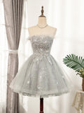 Cute Strapless Short Lace Up Beading Homecoming Dresses With Feathers & Rhinestone Sweet 16 Dress Rjerdress