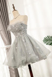 Cute Strapless Short Lace Up Beading Homecoming Dresses With Feathers & Rhinestone Sweet 16 Dress