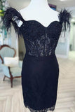 Cute Sweetheart Lace Applique Feathers Short Above Knee Homecoming Dress RJS280 Rjerdress