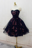 Cute Sweetheart Lace up Navy Blue Strapless Homecoming Dresses Short Cocktail Dresses