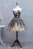 Cute Sweetheart Spaghetti Straps Tulle Short Cocktail Dresses Black Homecoming Dresses H1029