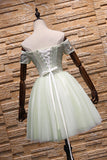 Cute Tulle Homecoming Dress A-Line V-Neck Applique Short Prom Dresses Rjerdress