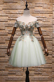 Cute Tulle Homecoming Dress A-Line V-Neck Applique Short Prom Dresses