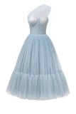 Cute Tulle One Shoulder Tulle Short Cocktail Dress Homecoming Dresses Rjerdress