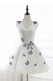 Cute V-Neck Ivory Chic Butterfly Organza Short Cocktail Dresses Homecoming Dresses RJS563