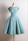 Cute Vintage Scoop A-Line Sleeveless Knee-Length Lace Blue Homecoming Dresses RJS794