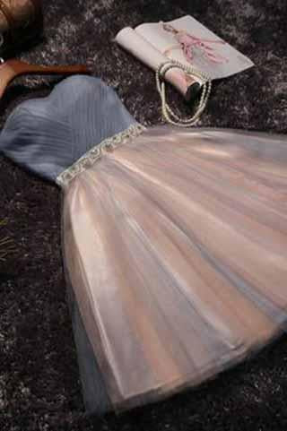 Cute grey/black Strapless Short Sleeveless Prom Dress Homecoming Dress Rjerdress