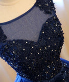 Dark Blue Tulle Lace Beads Ball Gown Open Back Sweet 16 Dress Quinceanera Dresses rjs808 Rjerdress