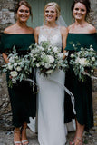 Dark Green Ankle Length Off Shoulder Bridesmaid Dresses, Cheap Chiffon Bridesmaid Dress
