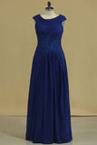Dark Royal Blue A Line Cowl Neck Party Dresses Chiffon With Applique And Beads Rjerdress