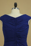 Dark Royal Blue A Line Cowl Neck Party Dresses Chiffon With Applique And Beads Rjerdress