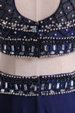 Dark Royal Blue Halter Two-Piece Beaded Bodice Mermaid Open Back Party Dresses Spandex & Tulle Floor Length Rjerdress