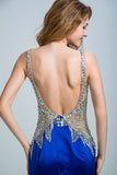 Dark Royal Blue Mermaid Formal Dresses V Neck Beaded Bodice Satin Evening Dresses Rjerdress