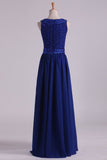 Dark Royal Blue Party Dresses Scoop A Line Chiffon With Beading Floor Length Rjerdress