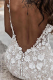 Deep V Neck Backless Vintage Mermaid Sleeveless Wedding Dresses Rjerdress
