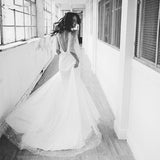 Deep V Neck Drop Sleeves Lace Wedding Dresses White Long Wedding Gowns RJS505 Rjerdress