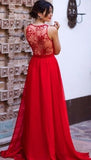Deep V-Neck Pretty Red Long Lace Chiffon Charming Prom Dresses Rjerdress