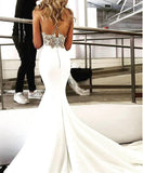 Deep V Neck Spaghetti Straps Ivory Backless Mermaid Prom Dress Wedding Dress Rjerdress