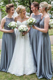 Delicate Grey Lace Spaghetti Straps Sleeveless Floor Length Bridesmaid Dress