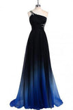 Dreamy A-line One Shoulder Sweep Train Chiffon Prom/Evening Dresses With Beads RJS854 Rjerdress