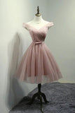 Dusty Pink Off the Shoulder Tulle Homecoming Dress,  A Line Tulle Graduation Dresses Rjerdress