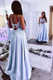 Elegant 3D Flowers Satin Slit Prom Dress Sleeveless Deep V Neck Long Formal Dress Rjerdress