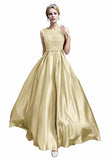 Elegant A-Line Applique Round Neck Lace Satin Ball Gown Dress