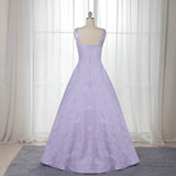 Elegant A-Line Bateau Sleeveless Lilac Floral Satin Prom Dress Long Rjerdress